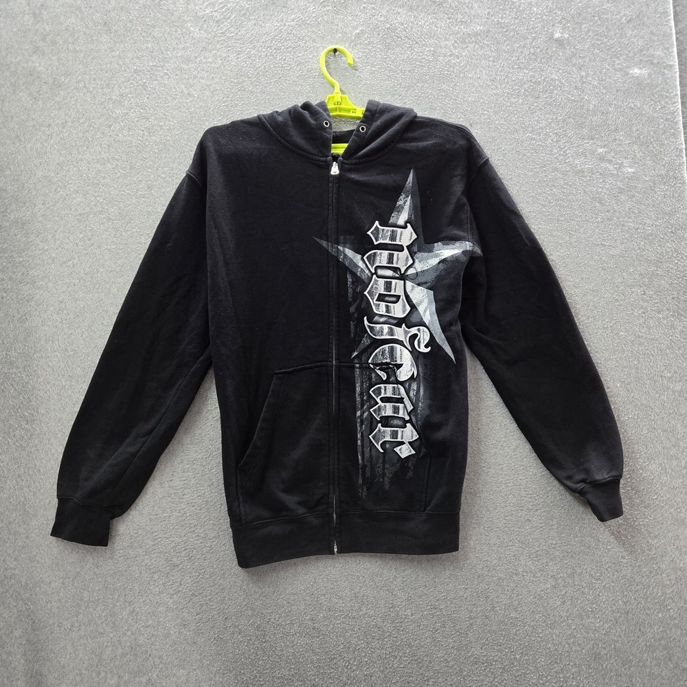 VINTAGE No Fear Men‎ Hoodie M Black Fleece Star Y2K Grunge Skater Full Zip